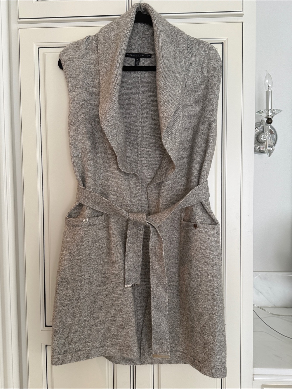 White House Black Market Gray Taupe Sleeveless Cardigan Coat Sz S